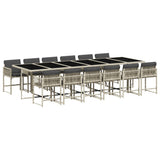 13 Piece Garden Dining Set with Cushions Light Grey Poly Rattan - Front View