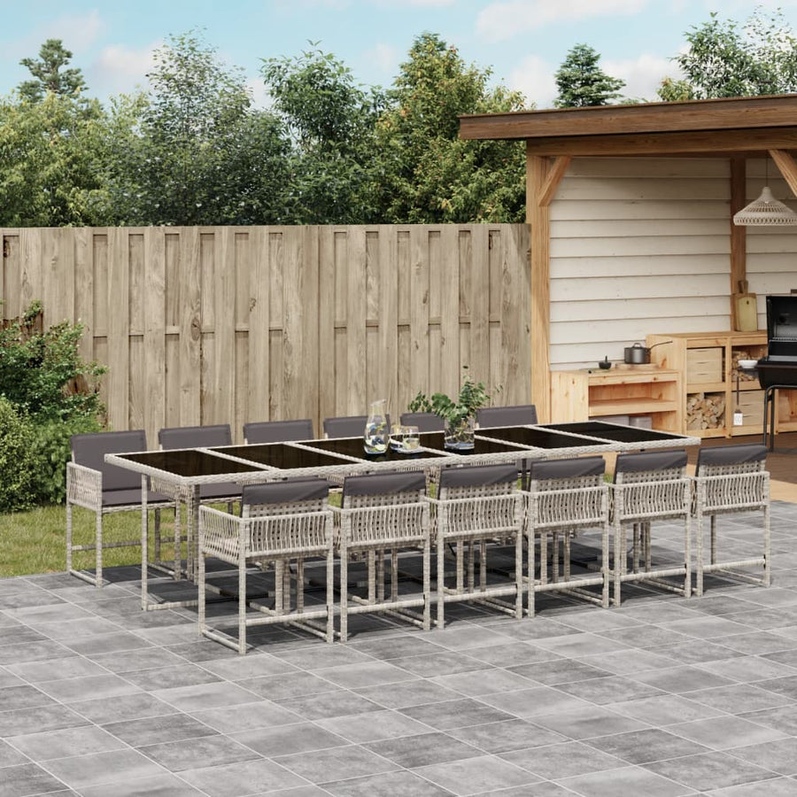13 Piece Garden Dining Set with Cushions Light Grey Poly Rattan