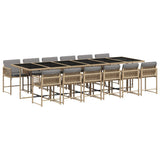 13 Piece Garden Dining Set with Cushions Mix Beige Poly Rattan - Front View