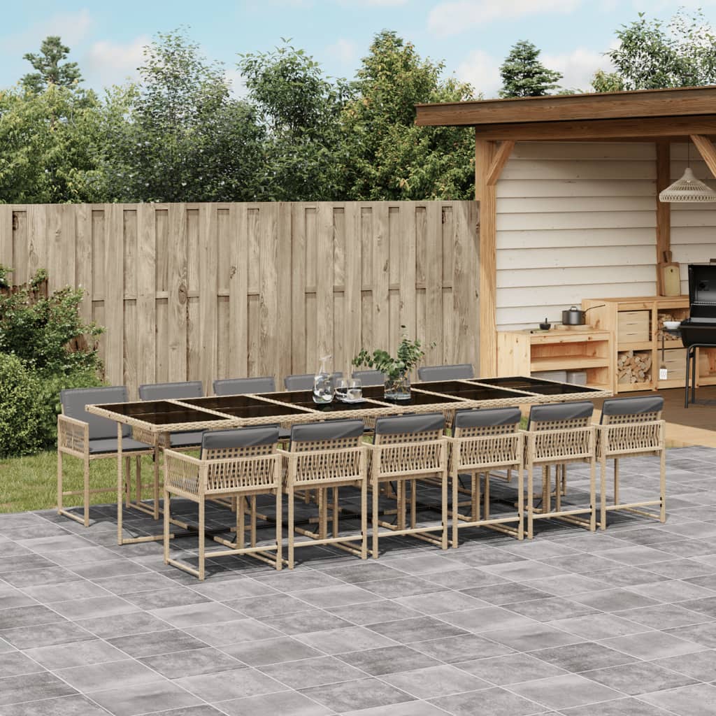 13 Piece Garden Dining Set with Cushions Mix Beige Poly Rattan