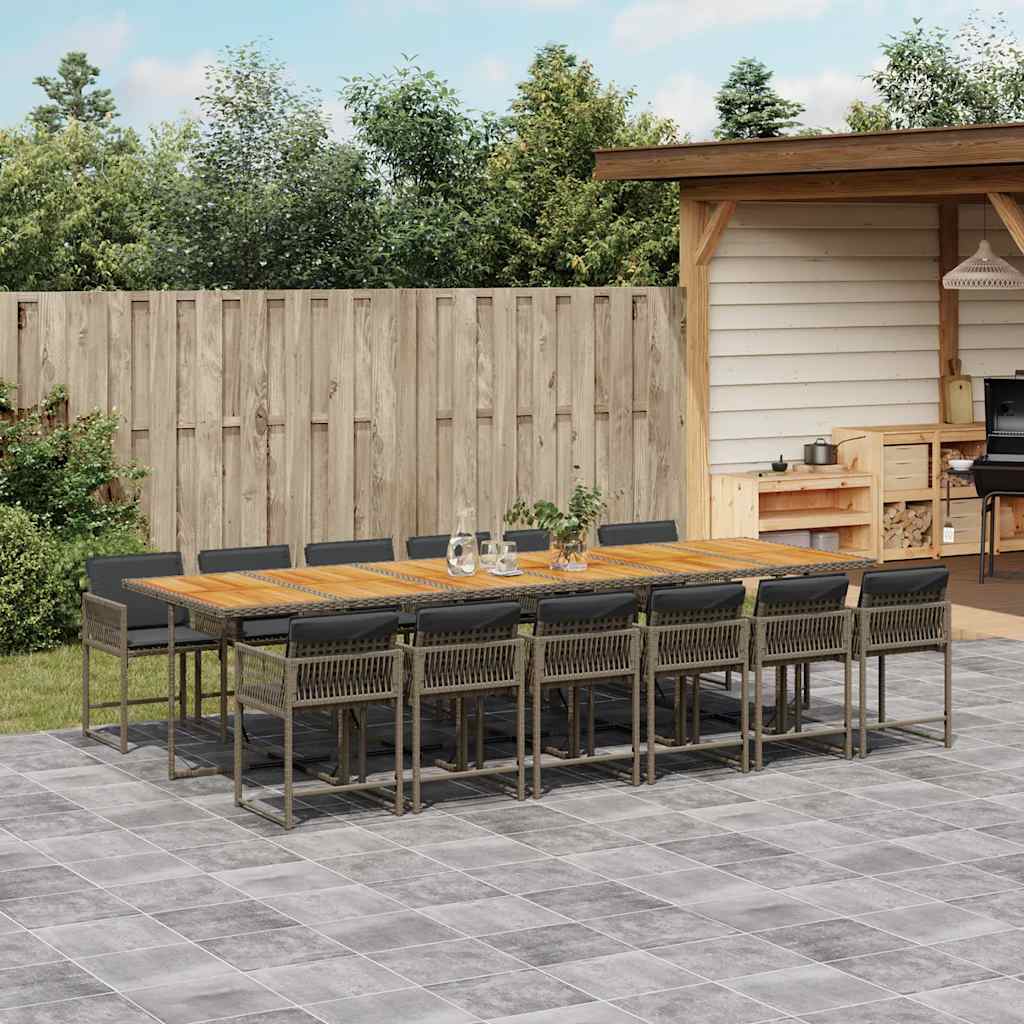 13 Piece Garden Dining Set with Cushions Grey Poly Rattan