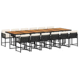 13 Piece Garden Dining Set with Cushions Black Poly Rattan