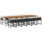 13 Piece Garden Dining Set with Cushions Black Poly Rattan