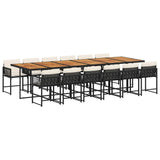 13 Piece Garden Dining Set with Cushions Black Poly Rattan - Front View