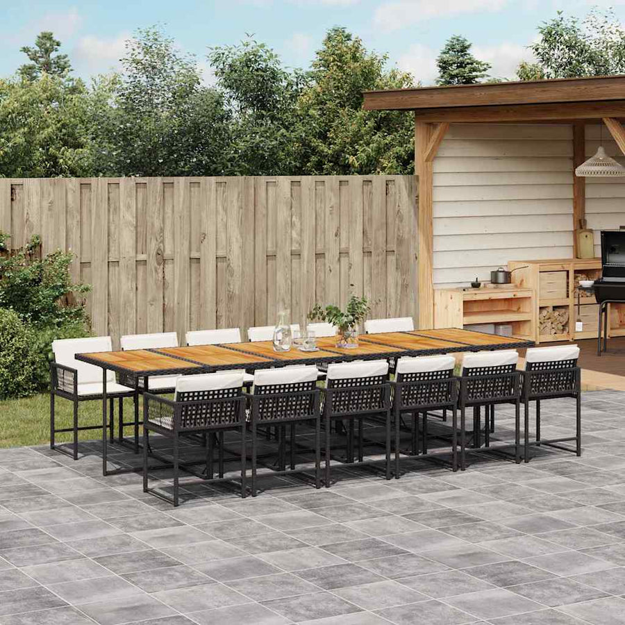 13 Piece Garden Dining Set with Cushions Black Poly Rattan