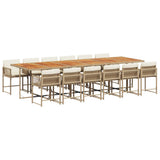 13 Piece Garden Dining Set with Cushions Beige Poly Rattan - Front View
