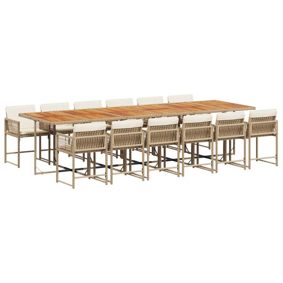 13 Piece Garden Dining Set with Cushions Beige Poly Rattan