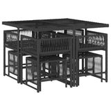 9 Piece Garden Dining Set with Cushions Black Poly Rattan - Side View
