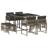 9 Piece Garden Dining Set with Cushions Grey Poly Rattan - Front View