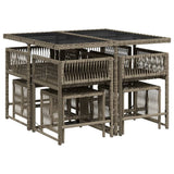 9 Piece Garden Dining Set with Cushions Grey Poly Rattan - Side View