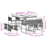 9 Piece Garden Dining Set with Cushions Grey Poly Rattan - Rear View