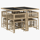 9 Piece Garden Dining Set with Cushions Beige Poly Rattan - Side View
