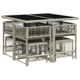 9 Piece Garden Dining Set with Cushions Light Grey Poly Rattan - Side View