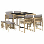 9 Piece Garden Dining Set with Cushions Mix Beige Poly Rattan