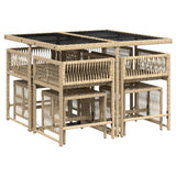 9 Piece Garden Dining Set with Cushions Mix Beige Poly Rattan