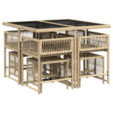 9 Piece Garden Dining Set with Cushions Mix Beige Poly Rattan - Side View