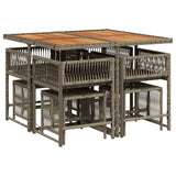 9 Piece Garden Dining Set with Cushions Grey Poly Rattan - Front View