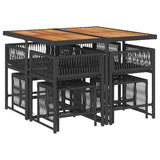 9 Piece Garden Dining Set with Cushions Black Poly Rattan - Side View