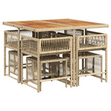 9 Piece Garden Dining Set with Cushions Beige Poly Rattan