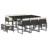 11 Piece Garden Dining Set with Cushions Black Poly Rattan
