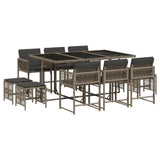 11 Piece Garden Dining Set with Cushions Grey Poly Rattan - Front View