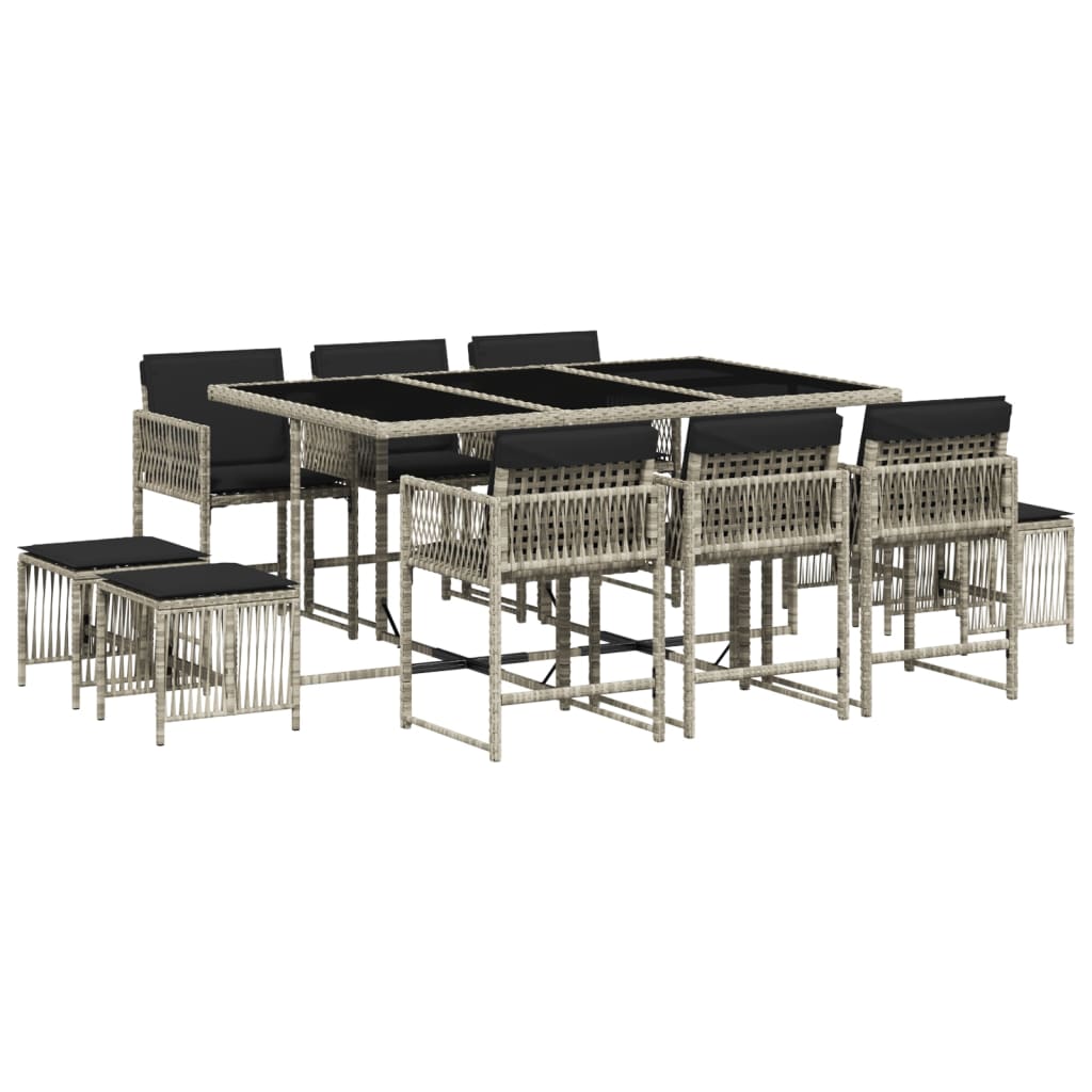11 Piece Garden Dining Set with Cushions Light Grey Poly Rattan
