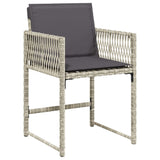 11 Piece Garden Dining Set with Cushions Light Grey Poly Rattan - Rear View