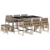11 Piece Garden Dining Set with Cushions Mix Beige Poly Rattan - Front View