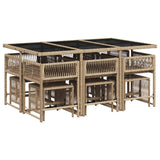 11 Piece Garden Dining Set with Cushions Mix Beige Poly Rattan - Side View