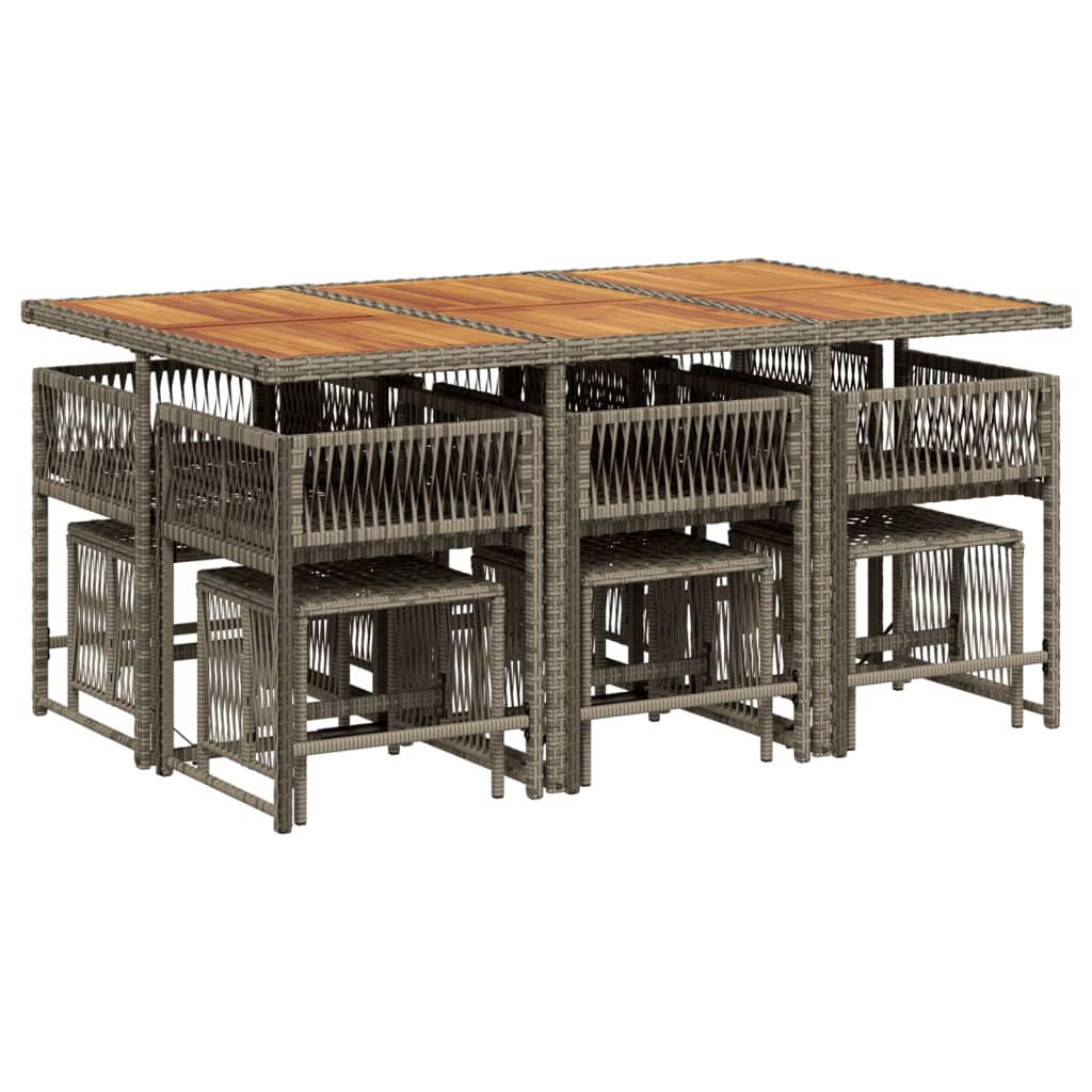 11 Piece Garden Dining Set with Cushions Grey Poly Rattan