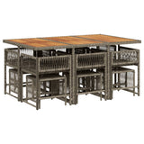 11 Piece Garden Dining Set with Cushions Grey Poly Rattan