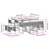 11 Piece Garden Dining Set with Cushions Grey Poly Rattan - Rear View
