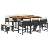 11 Piece Garden Dining Set with Cushions Black Poly Rattan - Front View