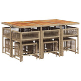 11 Piece Garden Dining Set with Cushions Beige Poly Rattan