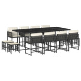 13 Piece Garden Dining Set with Cushions Black Poly Rattan