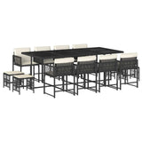 13 Piece Garden Dining Set with Cushions Black Poly Rattan - Front View