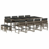 13 Piece Garden Dining Set with Cushions Grey Poly Rattan - Front View