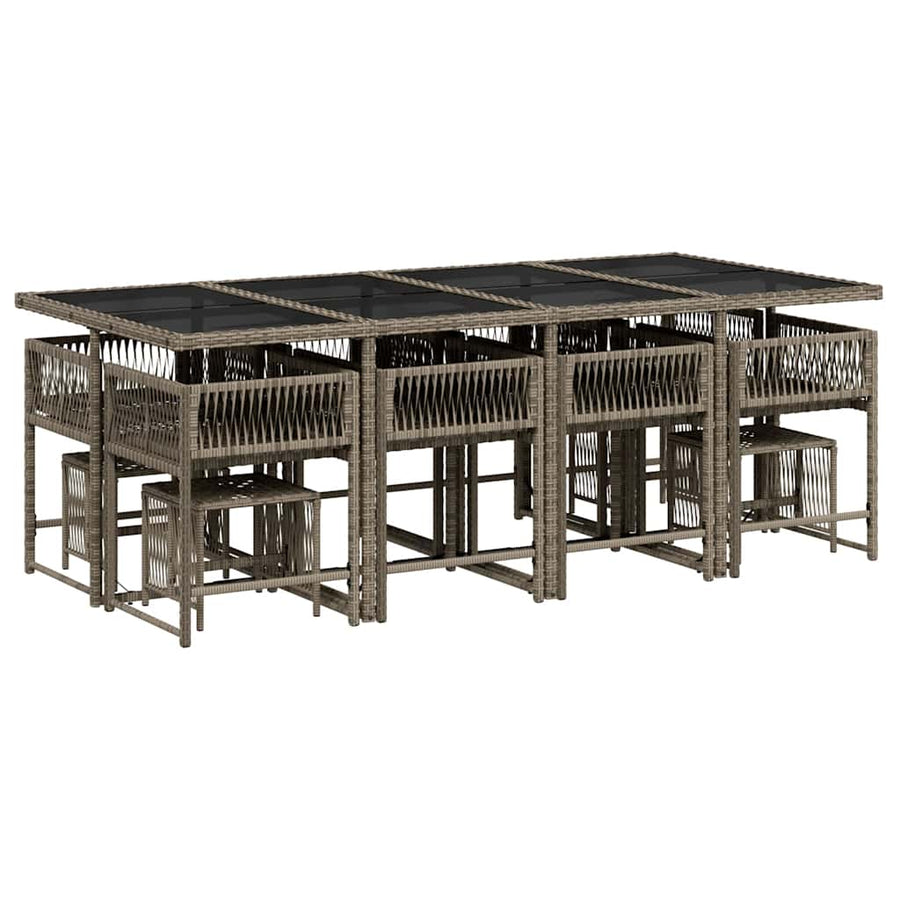 13 Piece Garden Dining Set with Cushions Grey Poly Rattan