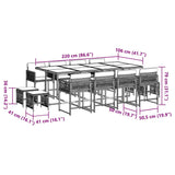 13 Piece Garden Dining Set with Cushions Grey Poly Rattan - Rear View