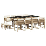 13 Piece Garden Dining Set with Cushions Beige Poly Rattan - Front View