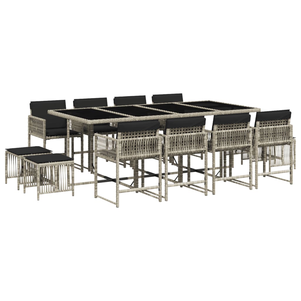 13 Piece Garden Dining Set with Cushions Light Grey Poly Rattan
