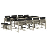 13 Piece Garden Dining Set with Cushions Light Grey Poly Rattan - Front View