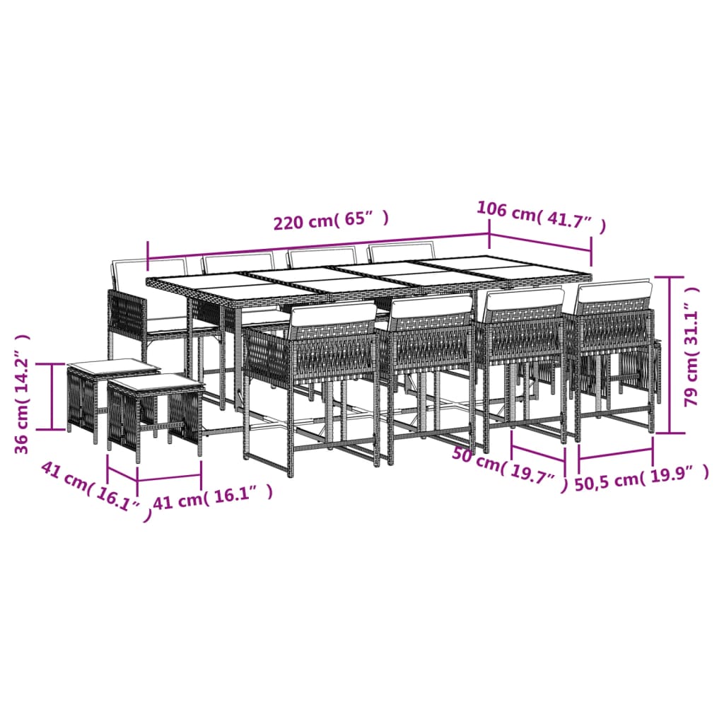 13 Piece Garden Dining Set with Cushions Light Grey Poly Rattan
