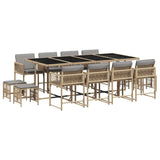 13 Piece Garden Dining Set with Cushions Mix Beige Poly Rattan - Front View