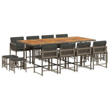 13 Piece Garden Dining Set with Cushions Grey Poly Rattan