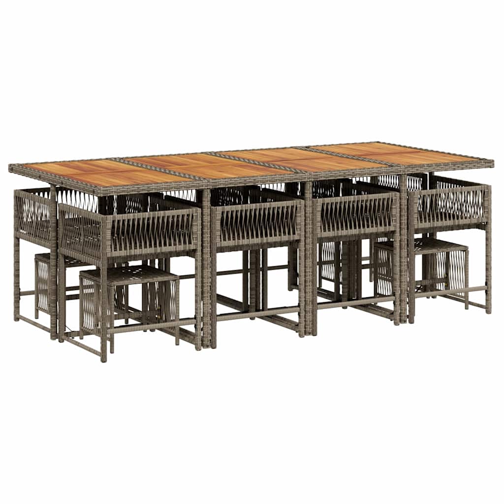 13 Piece Garden Dining Set with Cushions Grey Poly Rattan