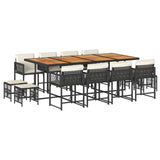 13 Piece Garden Dining Set with Cushions Black Poly Rattan - Front View