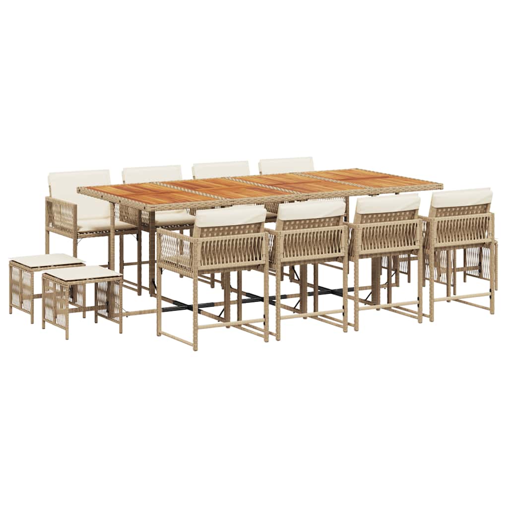 13 Piece Garden Dining Set with Cushions Beige Poly Rattan