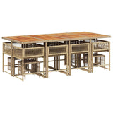 13 Piece Garden Dining Set with Cushions Beige Poly Rattan