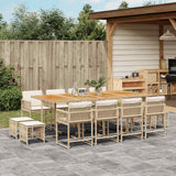 13 Piece Garden Dining Set with Cushions Beige Poly Rattan